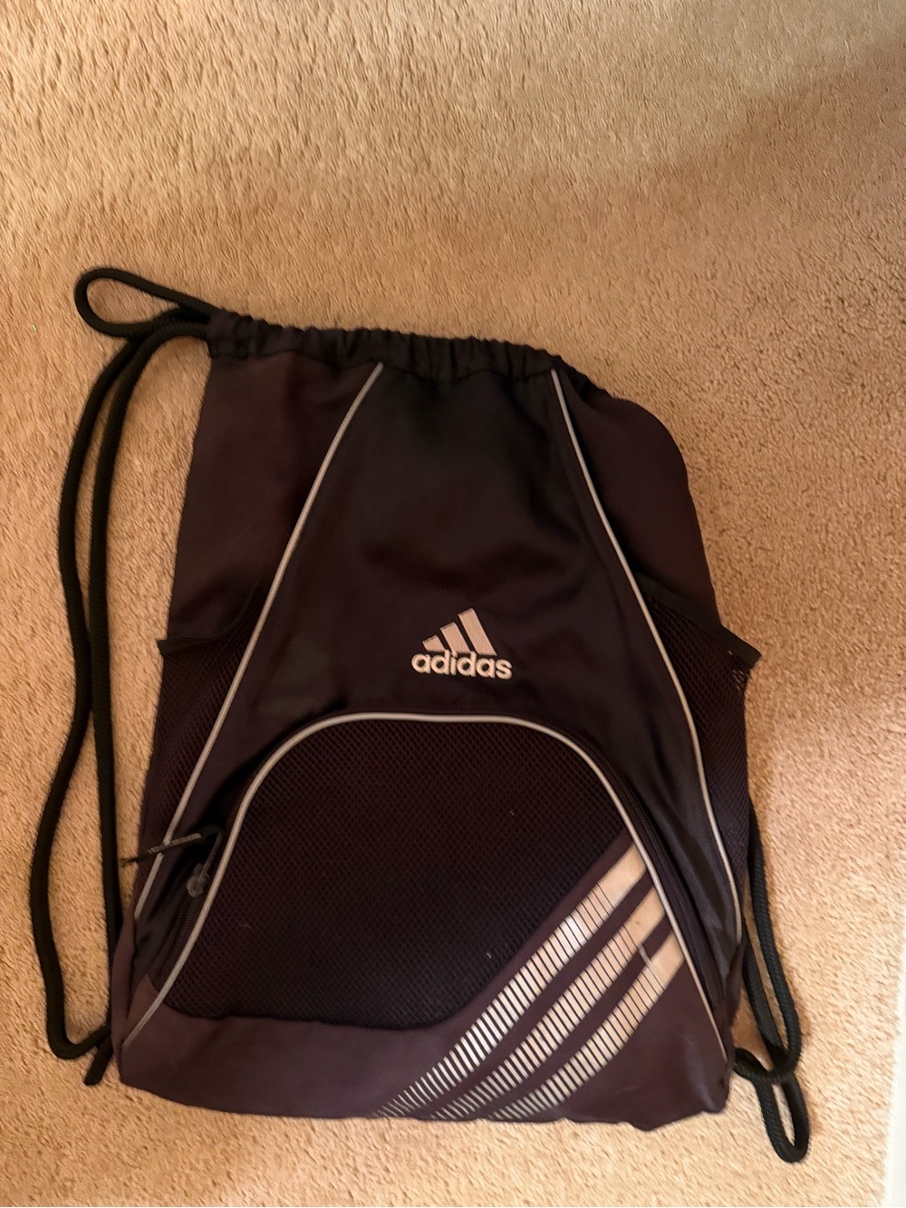 Adidas black and white drawstring bag